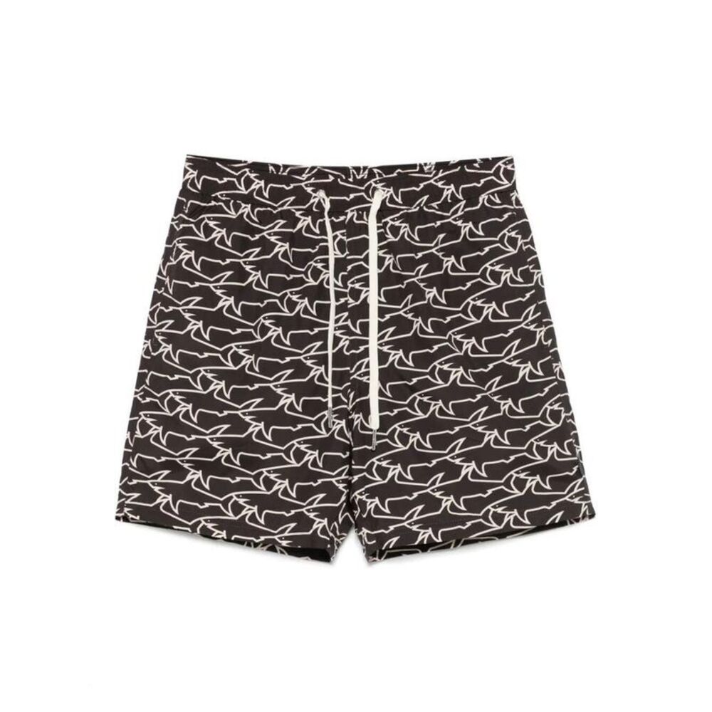 PAUL & SHARK Shark Print Swim Trunks Men BLACK Beachwear